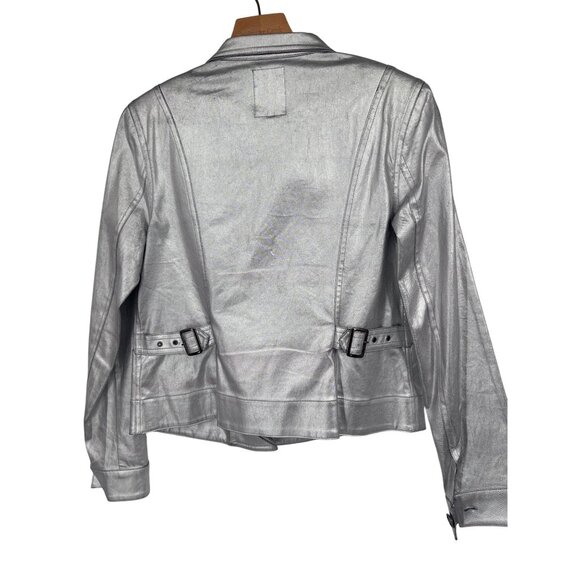 S.I.L.K. Metallic Silver Moto Jacket Women’s size Medium faux leather - Picture 6 of 10